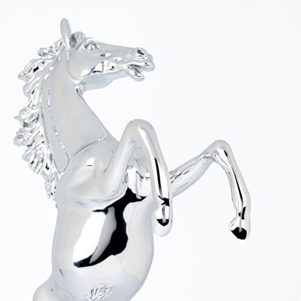 Statua Cavallo Rampante in Resina Argentata Da appoggio Regalo o Arredo Casa Resina Argentata Albalu Bomboniere