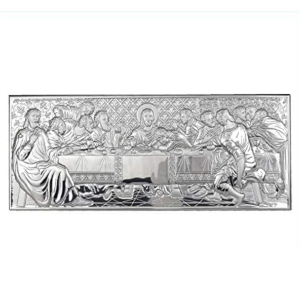 Capezzale Ultima Cena in Argento Laminato con retro legno e Scatola da Regalo