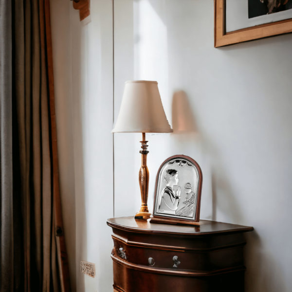 Bomboniera Icona Comunione Bimbo Bimba che Prega in Argento con Retro Legno wenge Icone Sacre Albalu Bomboniere