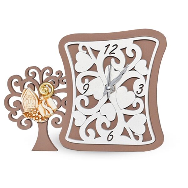 Bomboniera Orologio in Legno Tortora con Applicazione Cresima in Resina Colorata Orologi Albalu Bomboniere