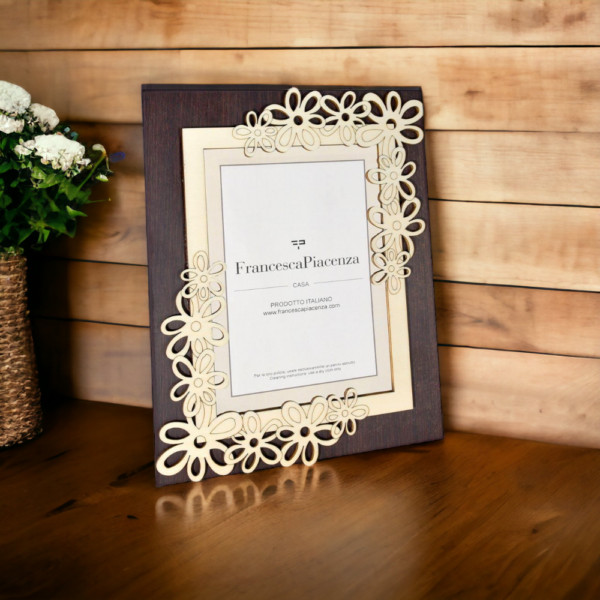Portafoto Legno Color Wengé Fiori Legno Naturale Cornici Portafoto Albalu Bomboniere