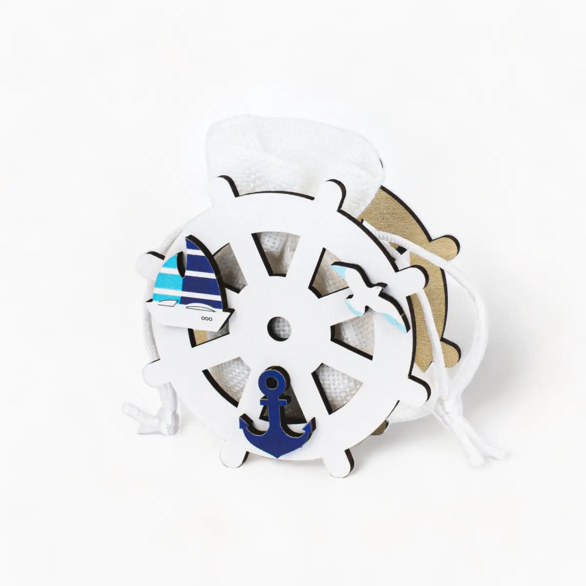 Portaconfetti in Legno a Tema Mare con Sacchetto (Assortiti)