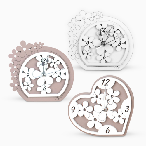 Bomboniera Orologio Cuore o Tondo con Fiori in Legno Orologi Albalu Bomboniere
