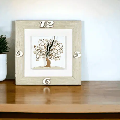 Bomboniera Orologio da Tavolo Albero della Vita con Cornice Tortora Orologi Albalu Bomboniere