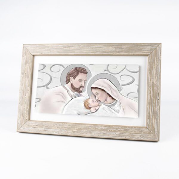 Bomboniera Quadretto in Legno con Piastrella Sacra Famiglia e Maternità in Gres Porcellanato e Cornice Tortora