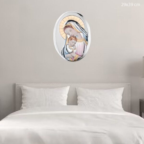 Icona Sacra Madonna con Bambino Capezzale Ovale da Muro Argentato e Colorato Icone Sacre Albalu Bomboniere