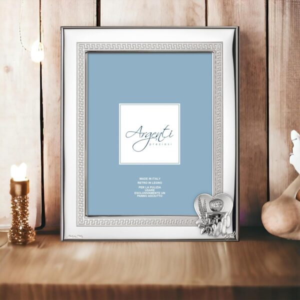 Portafoto in Argento Laminato con retro in Legno e Applicazione Comunione Calice Eucarestia Cornici Portafoto Albalu Bomboniere