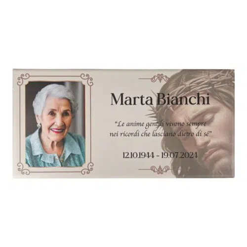Targa commemorativa religiosa per lapide con il volto di Gesù in gres porcellanato, foto e dedica personalizzabili