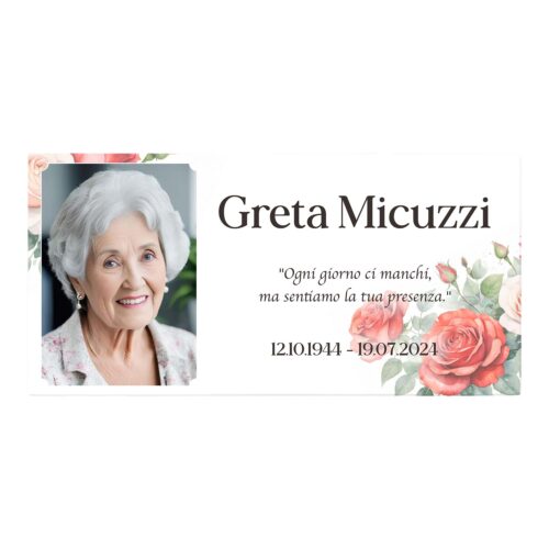Targa commemorativa per lapide con rose rosse ad acquerello in gres porcellanato, con foto e dedica personalizzabili
