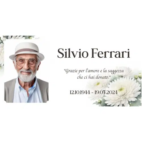 Targa commemorativa per lapide con crisantemi bianchi in gres porcellanato, con foto, nome e dedica personalizzabili