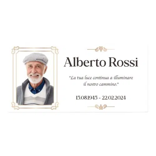 Targa commemorativa per lapide con cornice filo oro in gres porcellanato, elegante, con foto e dedica personalizzabili