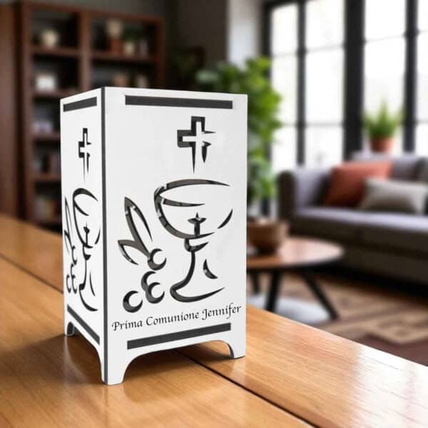 Bomboniera Lampada Prima Comunione con Calice Personalizzabile in legno - immagine 2