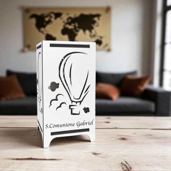 Bomboniera lampada mongolfiera tema viaggio personalizzata con nome