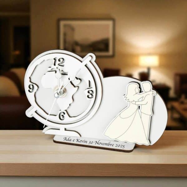 Bomboniera Matrimonio Coppia sposi in legno Orologio Personalizzabile