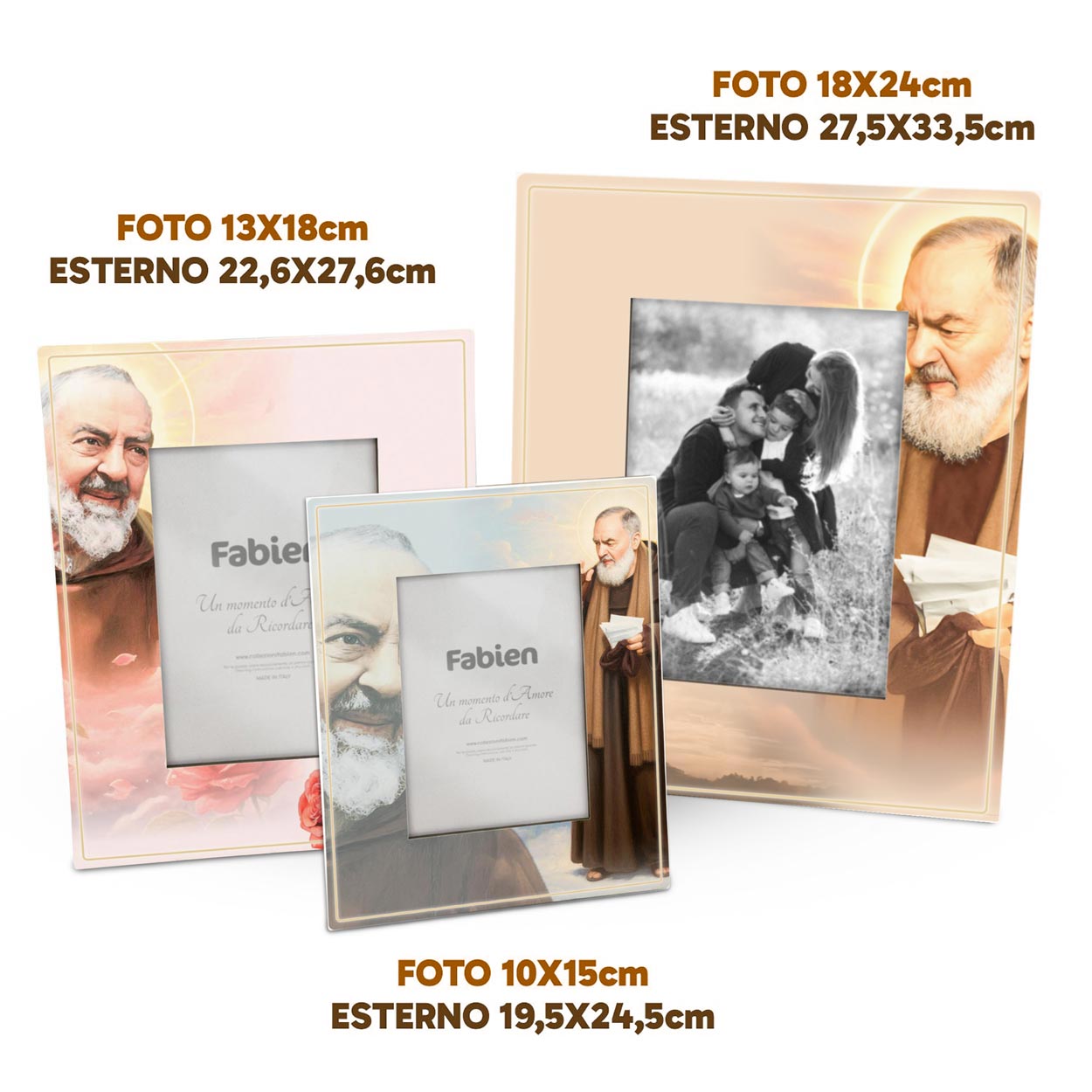 Portafoto Padre Pio personalizzato in legno, dettaglio della cornice in legno