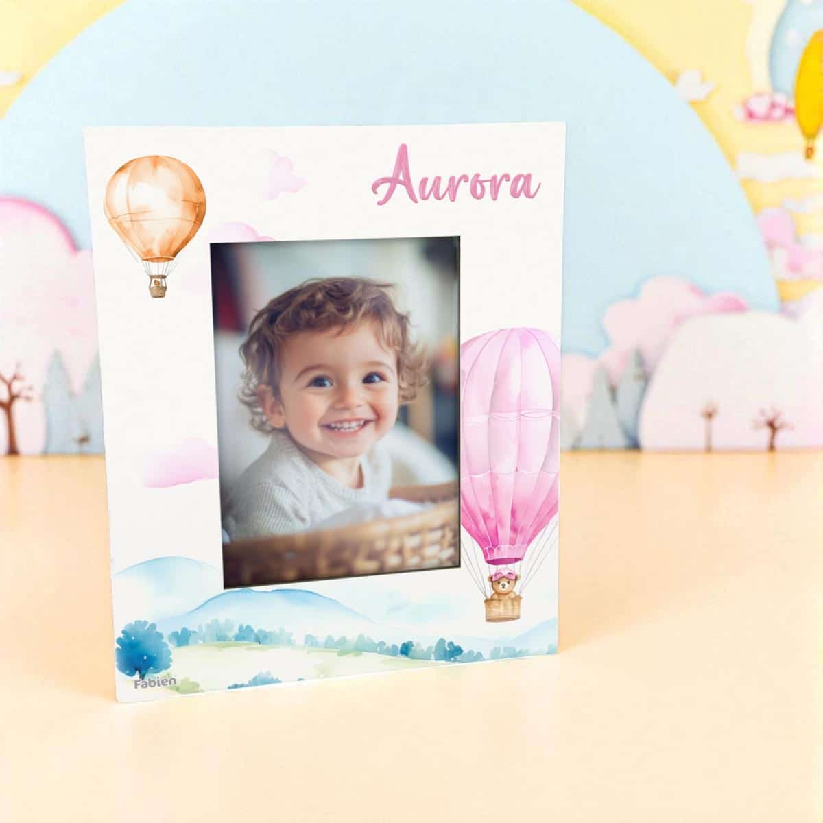 Portafoto in legno personalizzato con Mongolfiere