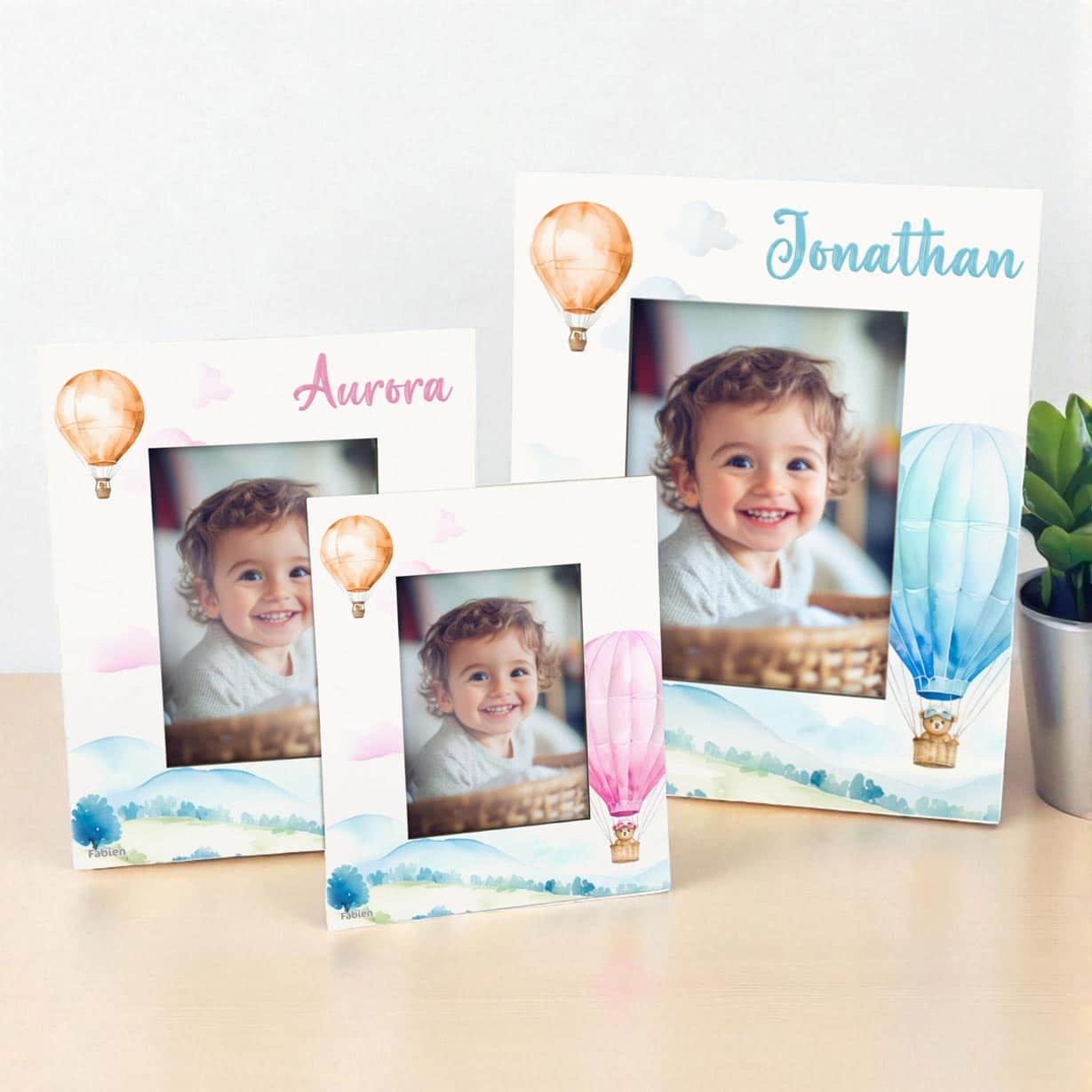 Portafoto in legno personalizzato con Mongolfiere