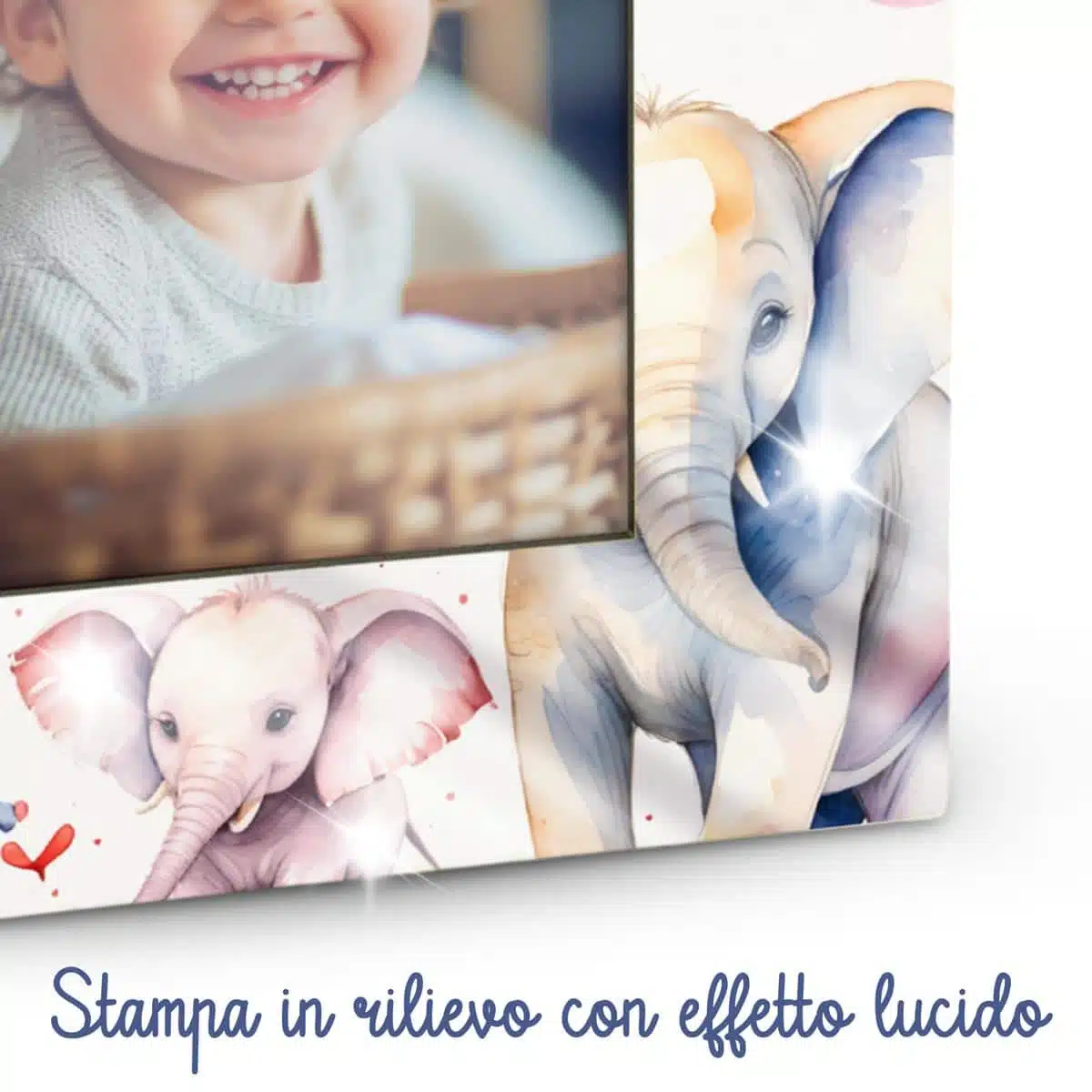 Portafoto in legno personalizzato con Elefanti