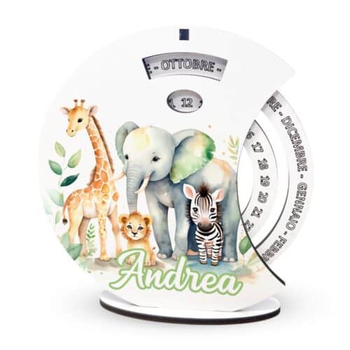 Bomboniera Calendario Perpetuo in Legno con Safari