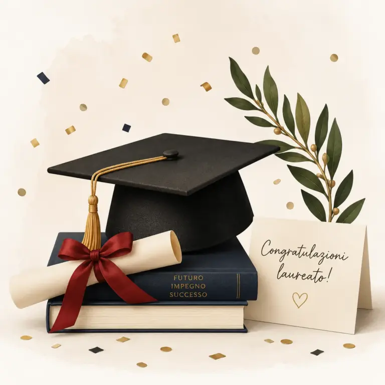 Bomboniere laurea Albalù con tocco, pergamena, libri e ramo di alloro